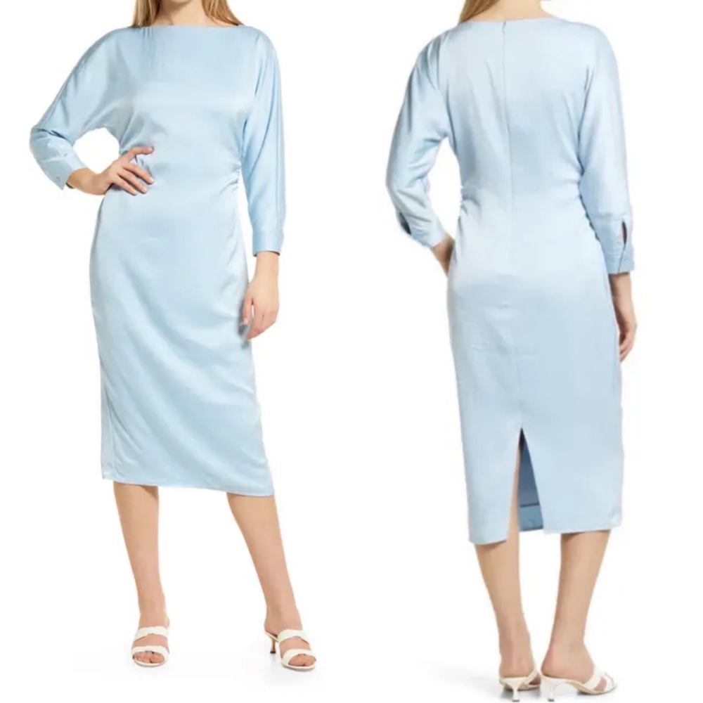 . New Halogen Dolman Sleeve MIDI Dress in Blue Falls size small